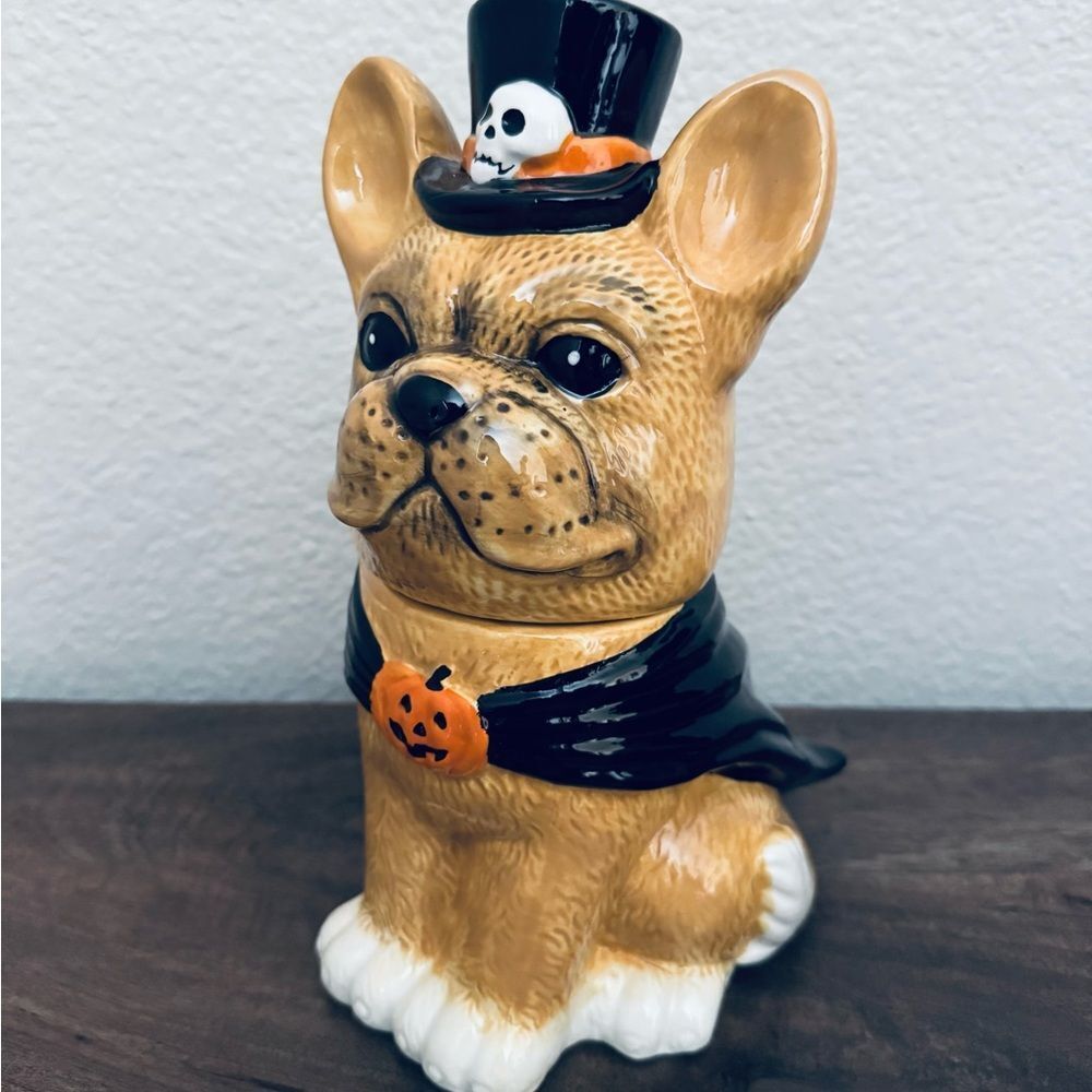Ceramic Halloween Frenchie Dog Cookie Jar Treat Jar Kitchen Canister